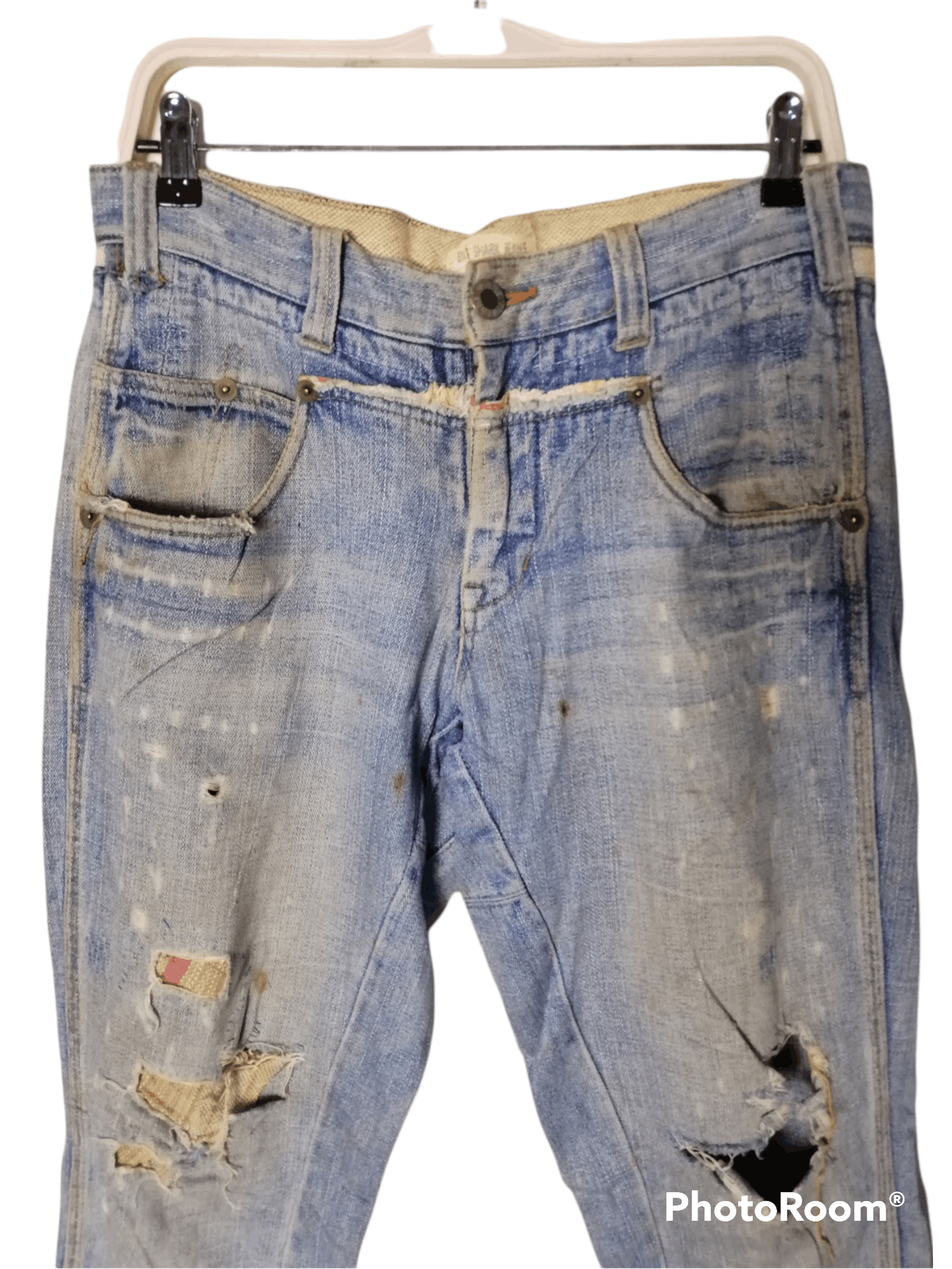 Japanese Brand Big Shark Jeans Distressed Straight Fit Boro Size US 33 - 2 Thumbnail