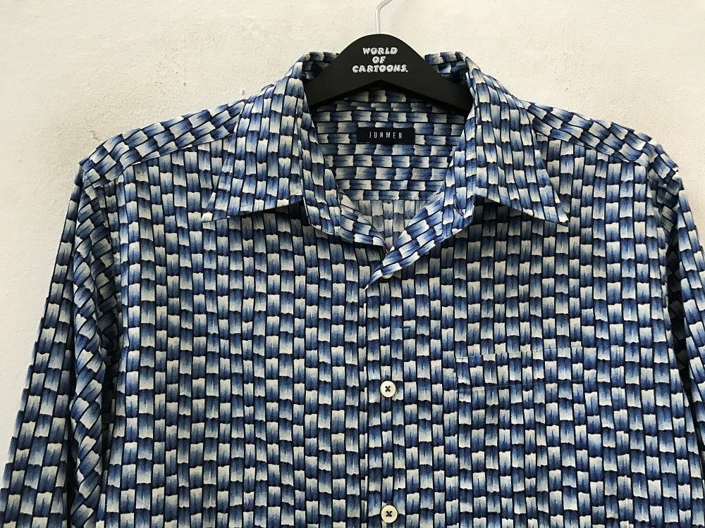 wjk JUNMEN Japan Blue Bamboo Striped Design Long Sleeve Shirt Size US M / EU 48-50 / 2 - 8 Thumbnail