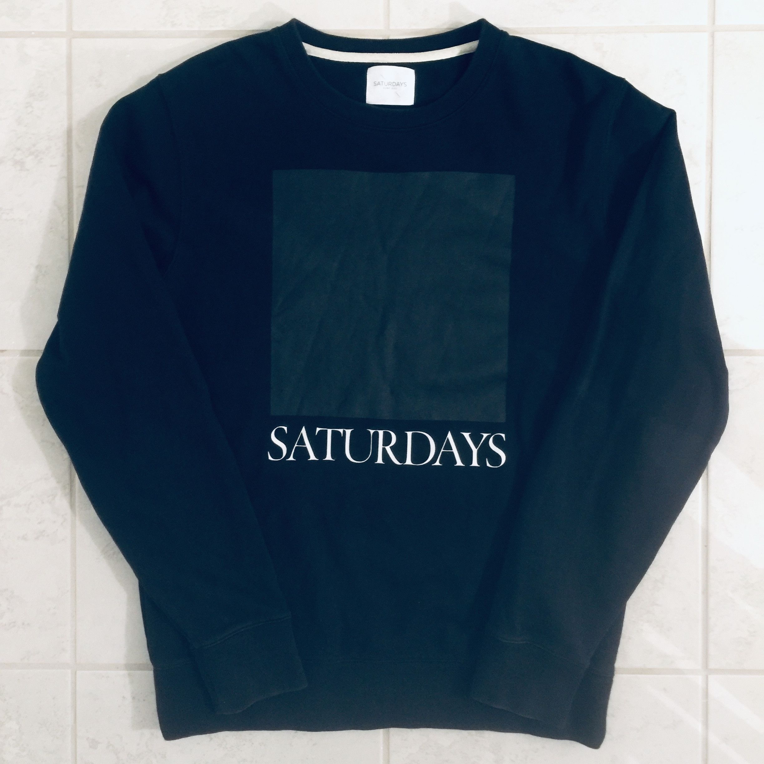 Black Block Print French Terry Crewneck Sweatshirt Sweater