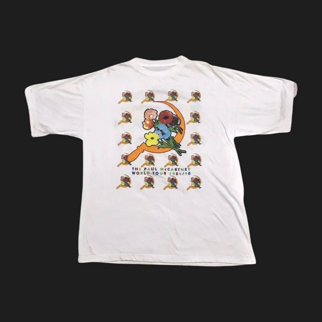 T-shirt Vintage Paul McCartney World Tour 1989/90 - Sérigraphie Single Stitch - Taille L - Noir - Coton - Occasion Bon état