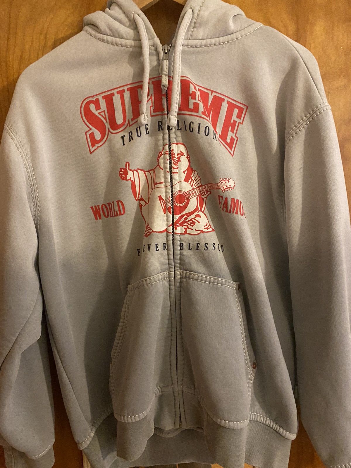 Supreme True Religion Zip Up Hooded Sweatshirt Light Grey Men's