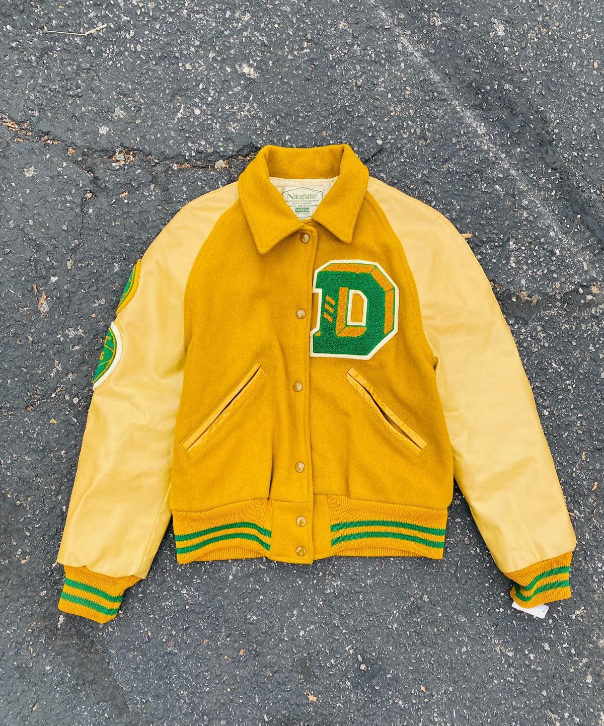 image of Made In USA x Vintage 1960S Naugalite Letterman Jacket in Yellow, Men's (Size Small)