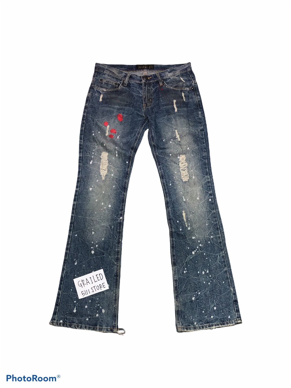 Japanese Brand FLARED⚡️⚡️PAINTED DISTRESSED DENIM Size US 31 - 1 Thumbnail