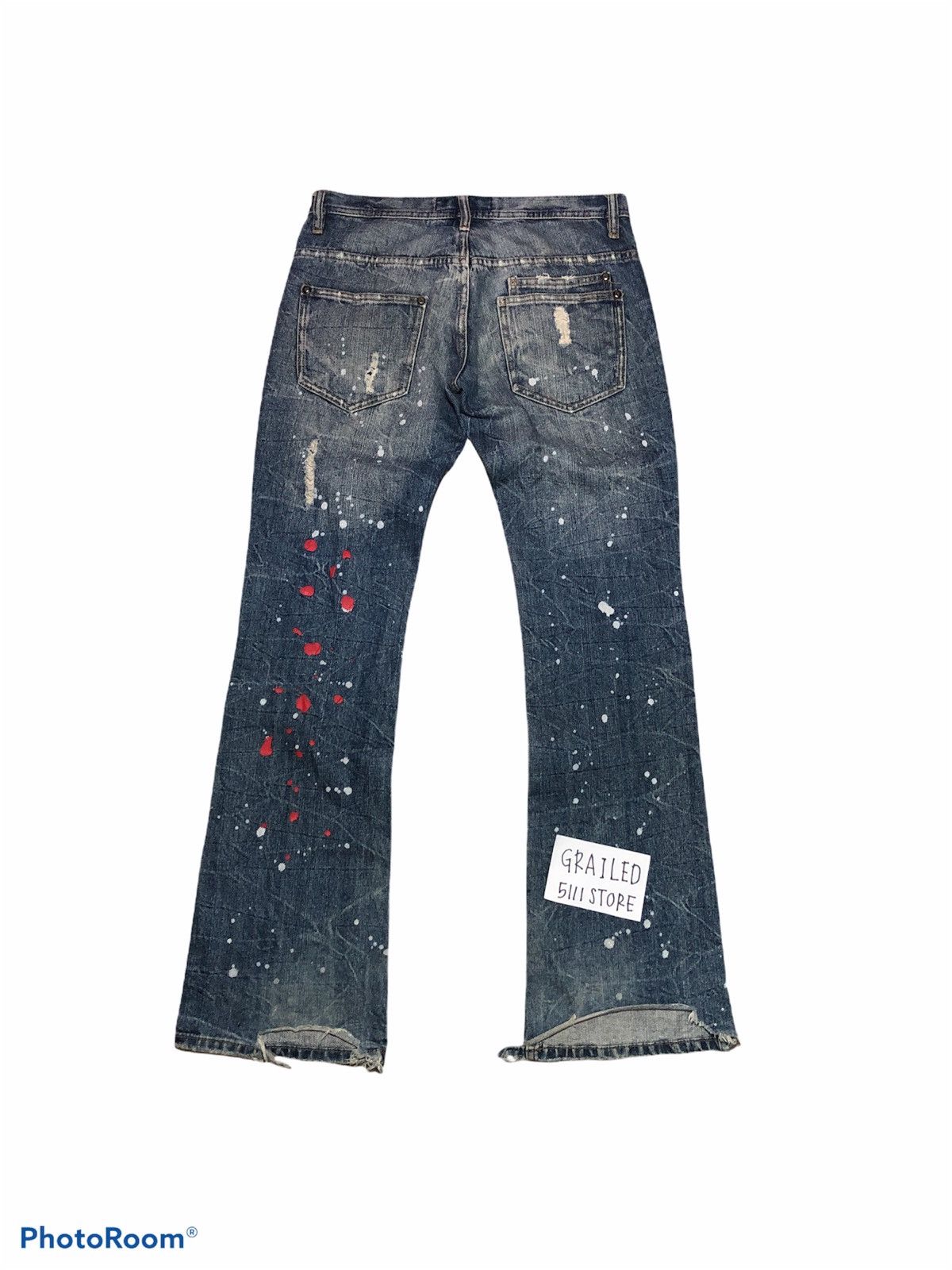 Japanese Brand FLARED⚡️⚡️PAINTED DISTRESSED DENIM Size US 31 - 2 Thumbnail