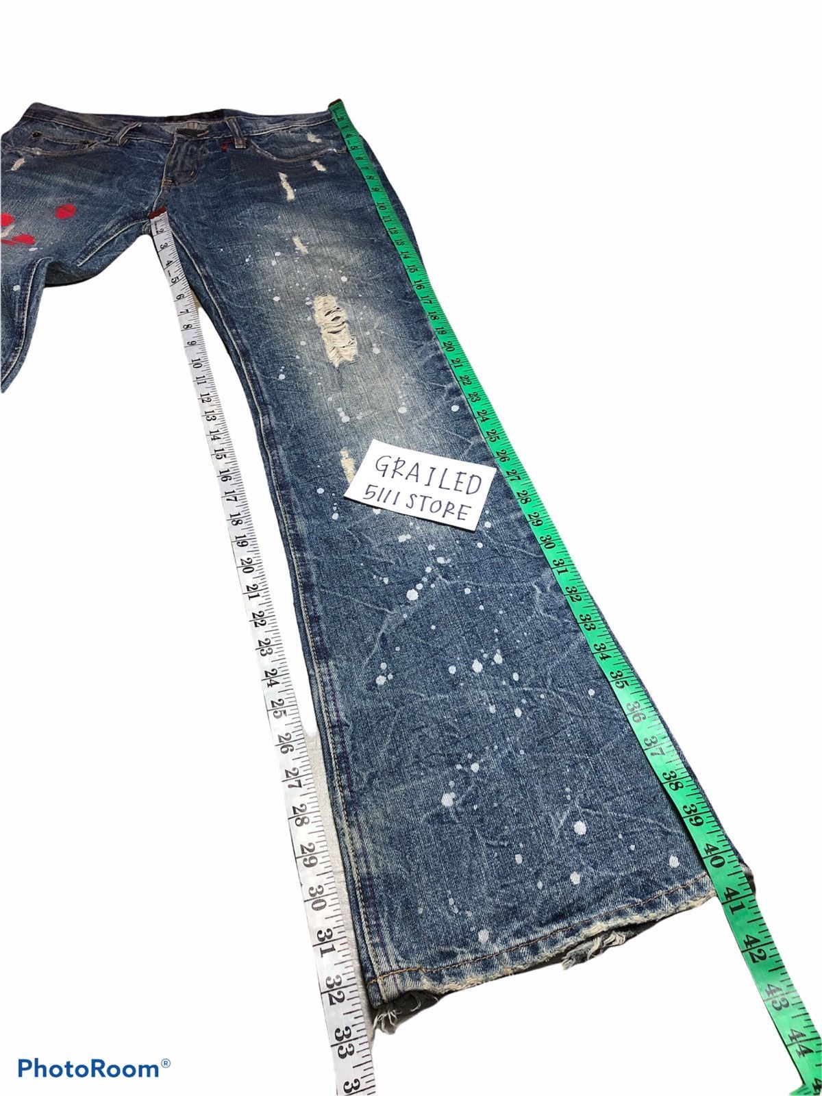 Japanese Brand FLARED⚡️⚡️PAINTED DISTRESSED DENIM Size US 31 - 10 Thumbnail
