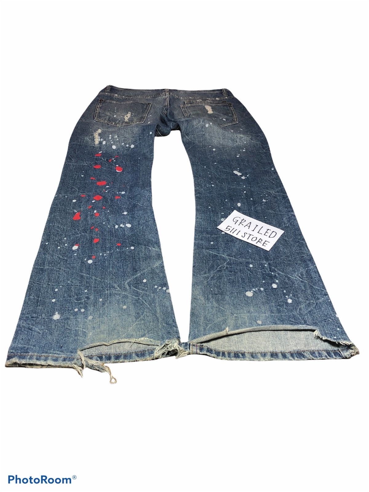 Japanese Brand FLARED⚡️⚡️PAINTED DISTRESSED DENIM Size US 31 - 3 Thumbnail