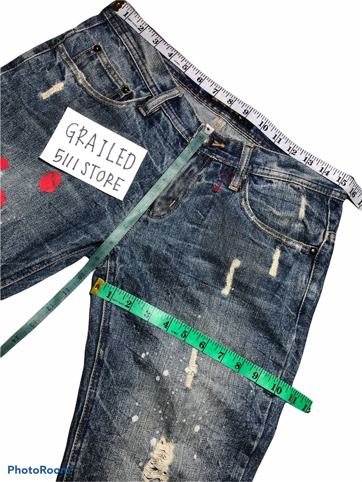 Japanese Brand FLARED⚡️⚡️PAINTED DISTRESSED DENIM Size US 31 - 8 Thumbnail