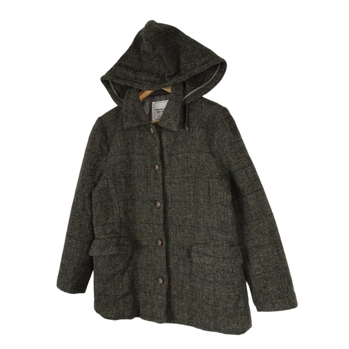Harris Tweed × Mademoiselle Non Non Wool Hoodie Coat Button Down Jacket Size US S / EU 44-46 / 1 - 4 Thumbnail