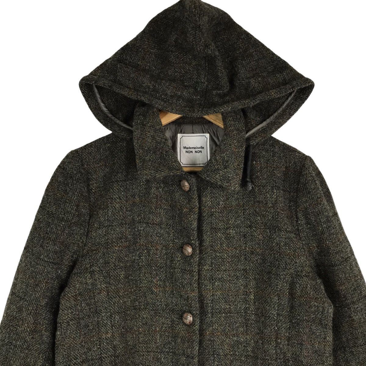 Harris Tweed × Mademoiselle Non Non Wool Hoodie Coat Button Down Jacket Size US S / EU 44-46 / 1 - 2 Thumbnail