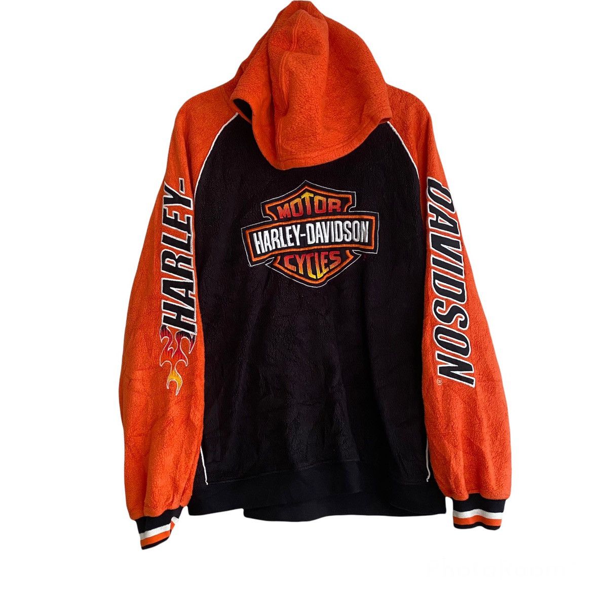 Vintage Harley Davidson Flame Embroidery Hoodie Fleece