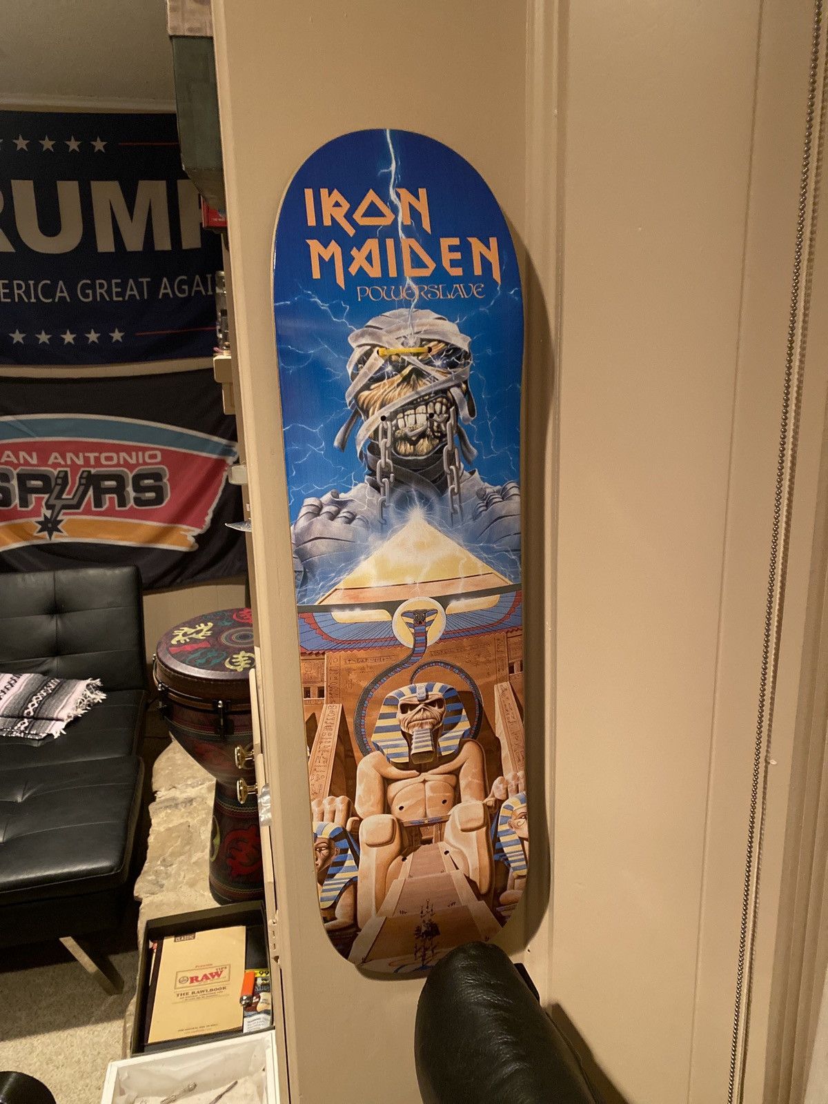 Iron Maiden Zero x Iron Maiden powerslave skate deck Grailed