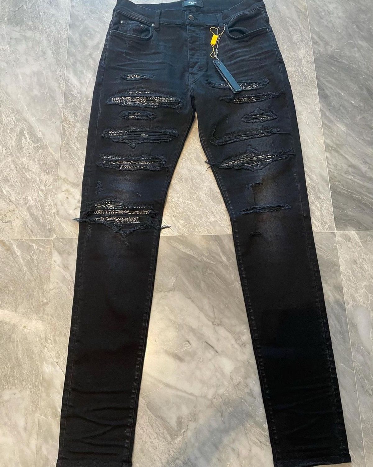 Amiri Menswear Black And Gold Amiri Jeans Amiri Antique Black