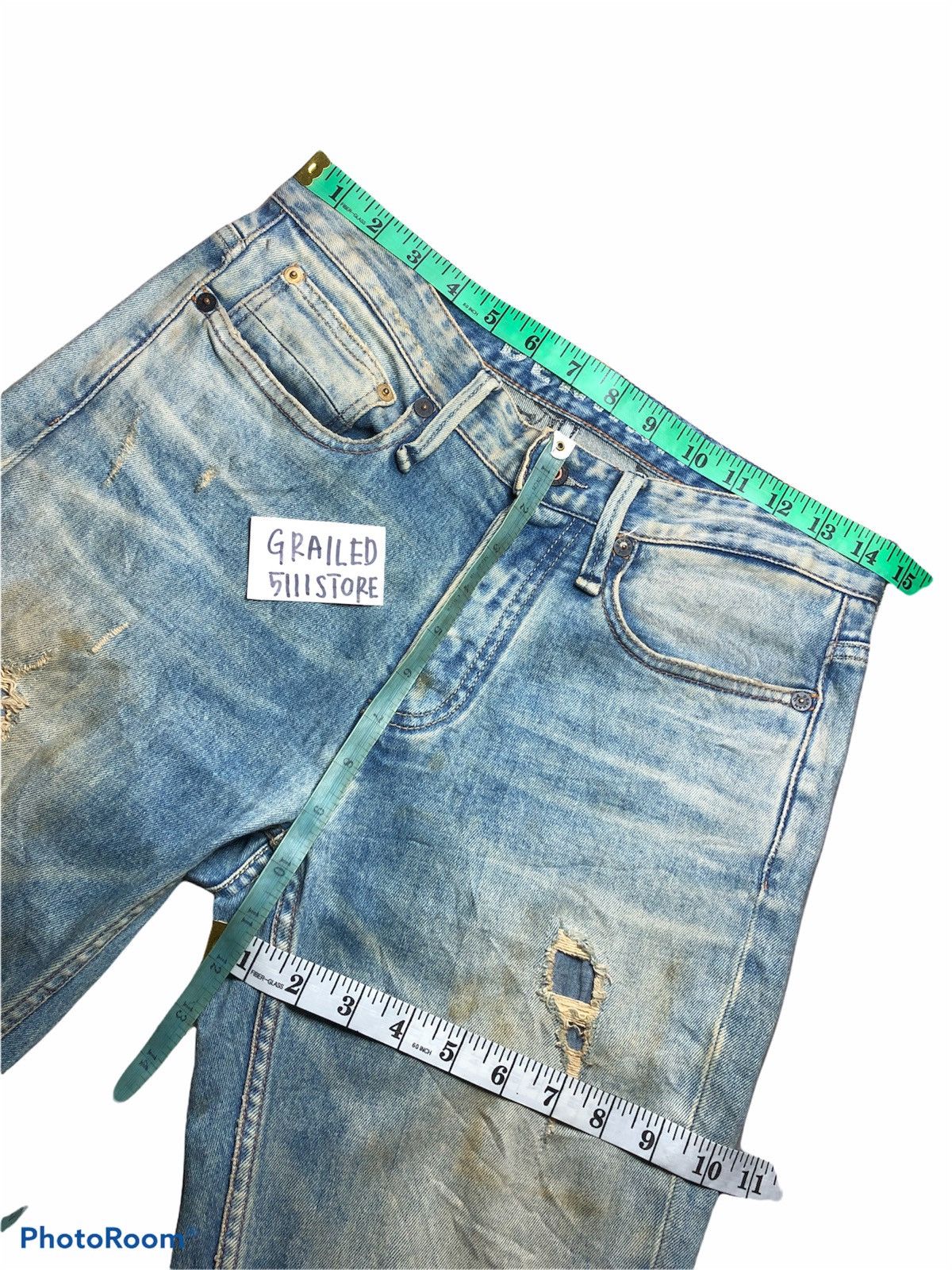 DENHAM DENHAM Faded Distressed Razor Slim Fit Buttonfly Denim Jeans Size US 30 / EU 46 - 8 Thumbnail
