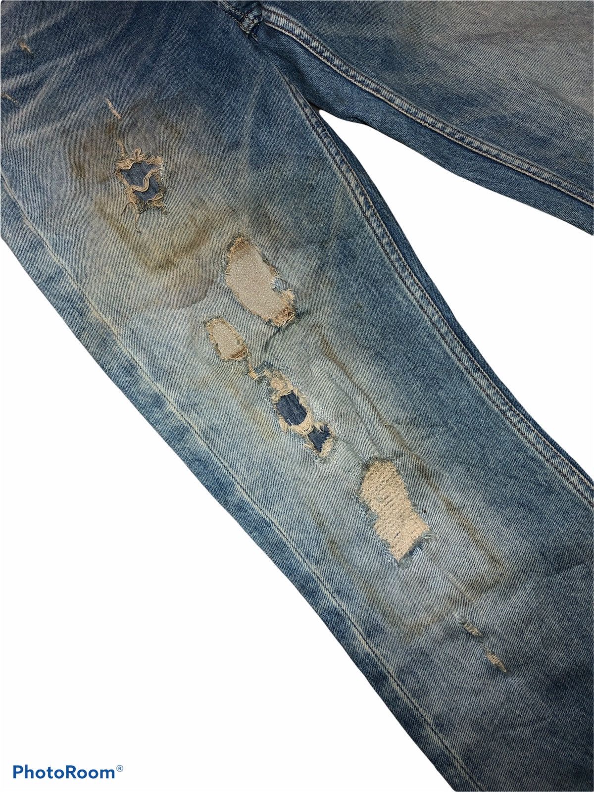 DENHAM DENHAM Faded Distressed Razor Slim Fit Buttonfly Denim Jeans Size US 30 / EU 46 - 6 Thumbnail