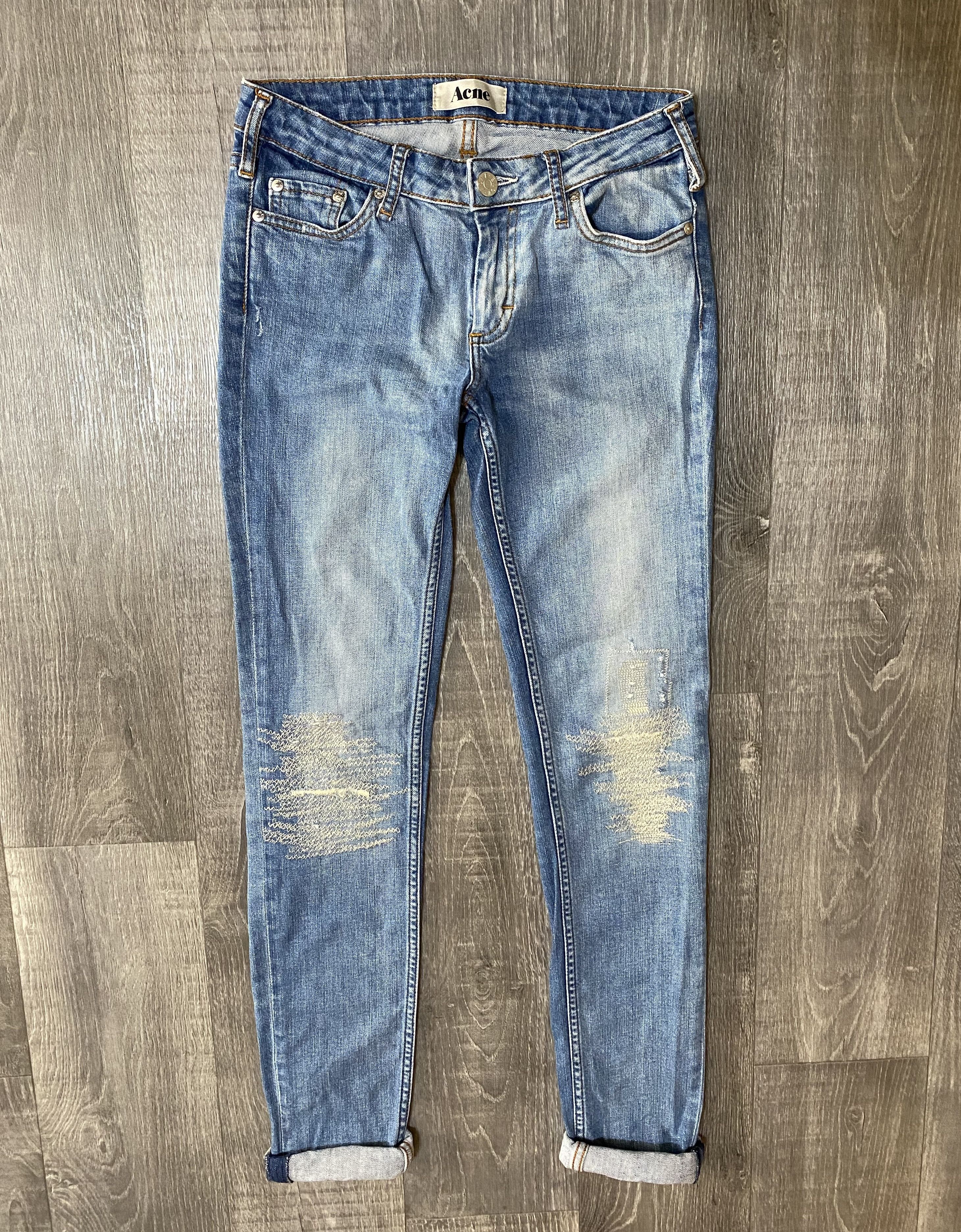 Acne Studios Strip Stitched Patchwork Washed Jeans