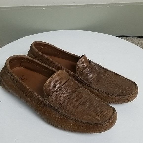 Aquatalia Brown Leather Mens Slip On Loafers 9.5