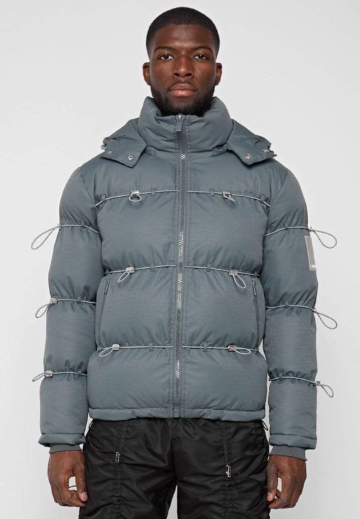 Textured Knit Puffer Jacket Maniere De Voir Grey Jacket Textured