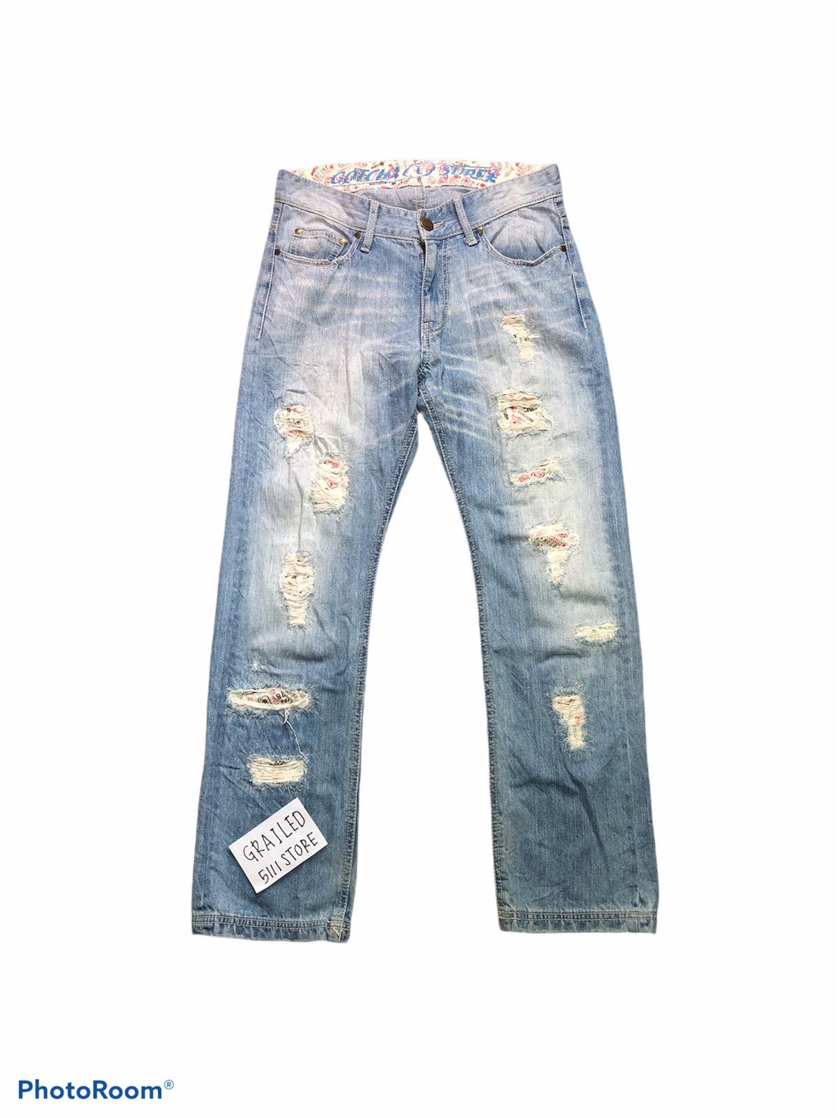 Gotcha GOTCHA Buckle Back Distressed Patches Denim Size US 34 / EU 50 - 1 Thumbnail