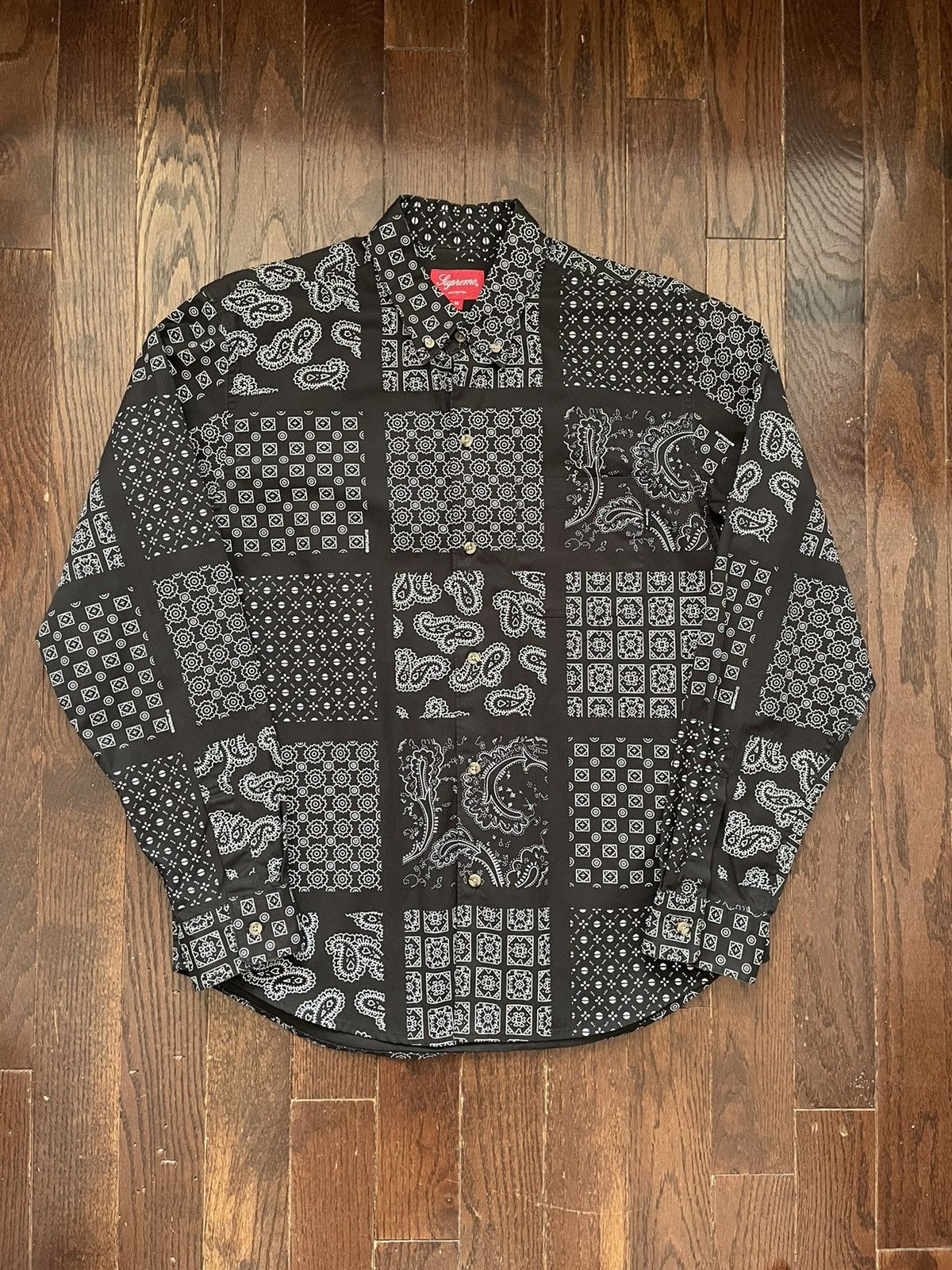 supreme paisley grid shirt black Large-