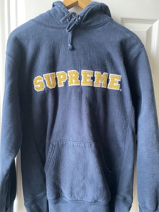 Supreme Like New Navy Blue Supreme Logo Hoodie Grailed