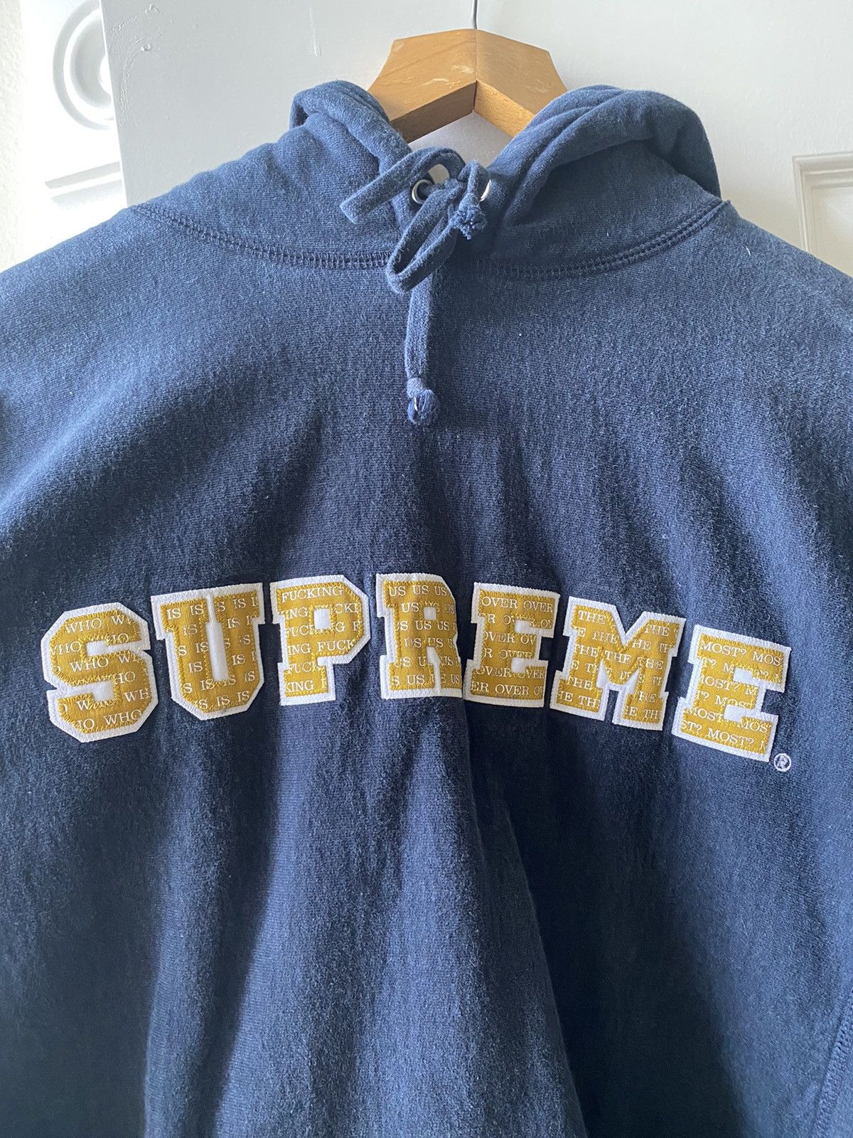 Navy blue supreme discount hoodie