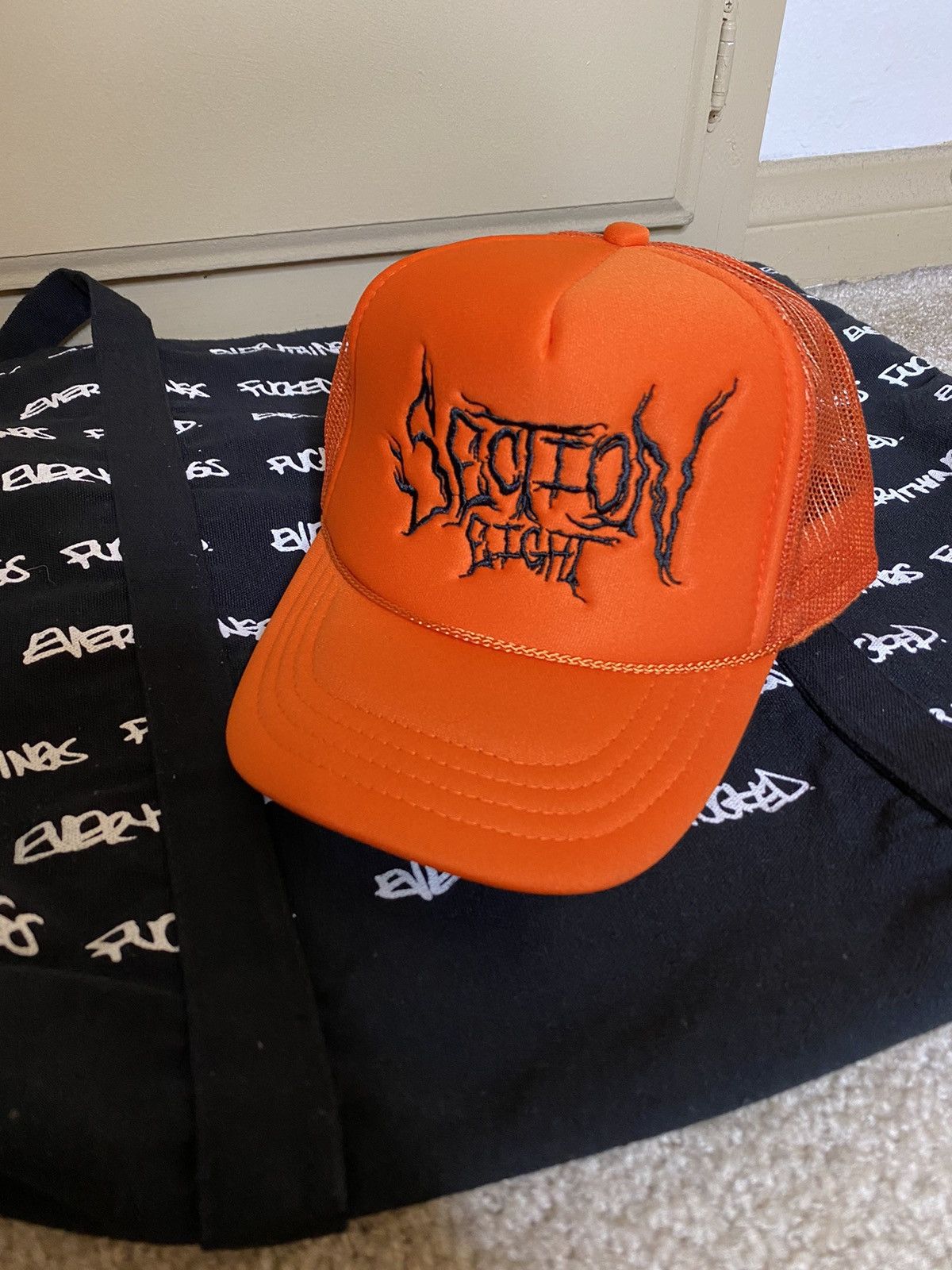 Section 8 × Streetwear 🎱Section 8🎱 Orange Logo Trucker Hat | Grailed