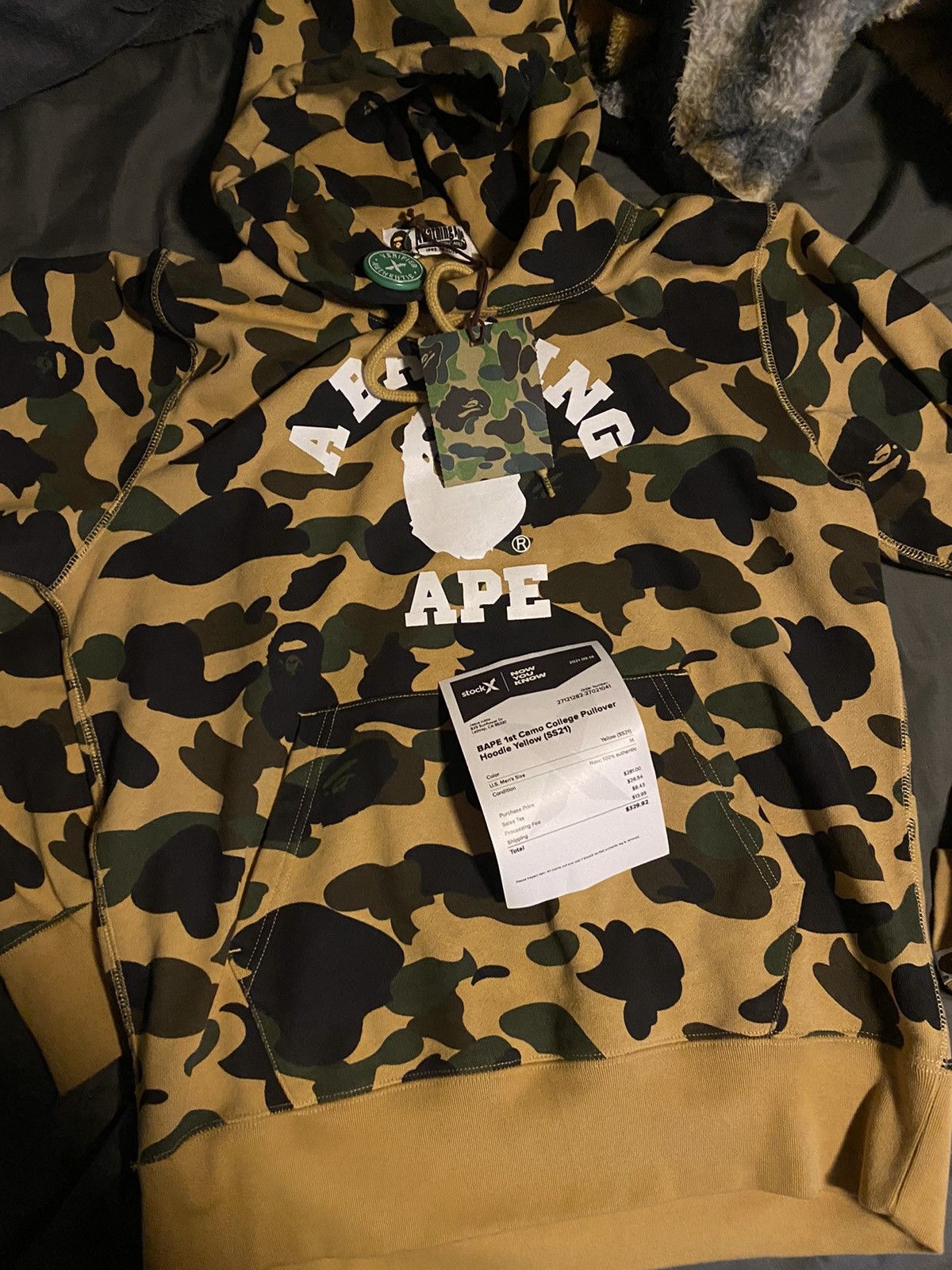 Bape BAPE 1st Camo College Logo Pullover Hoodie Yellow