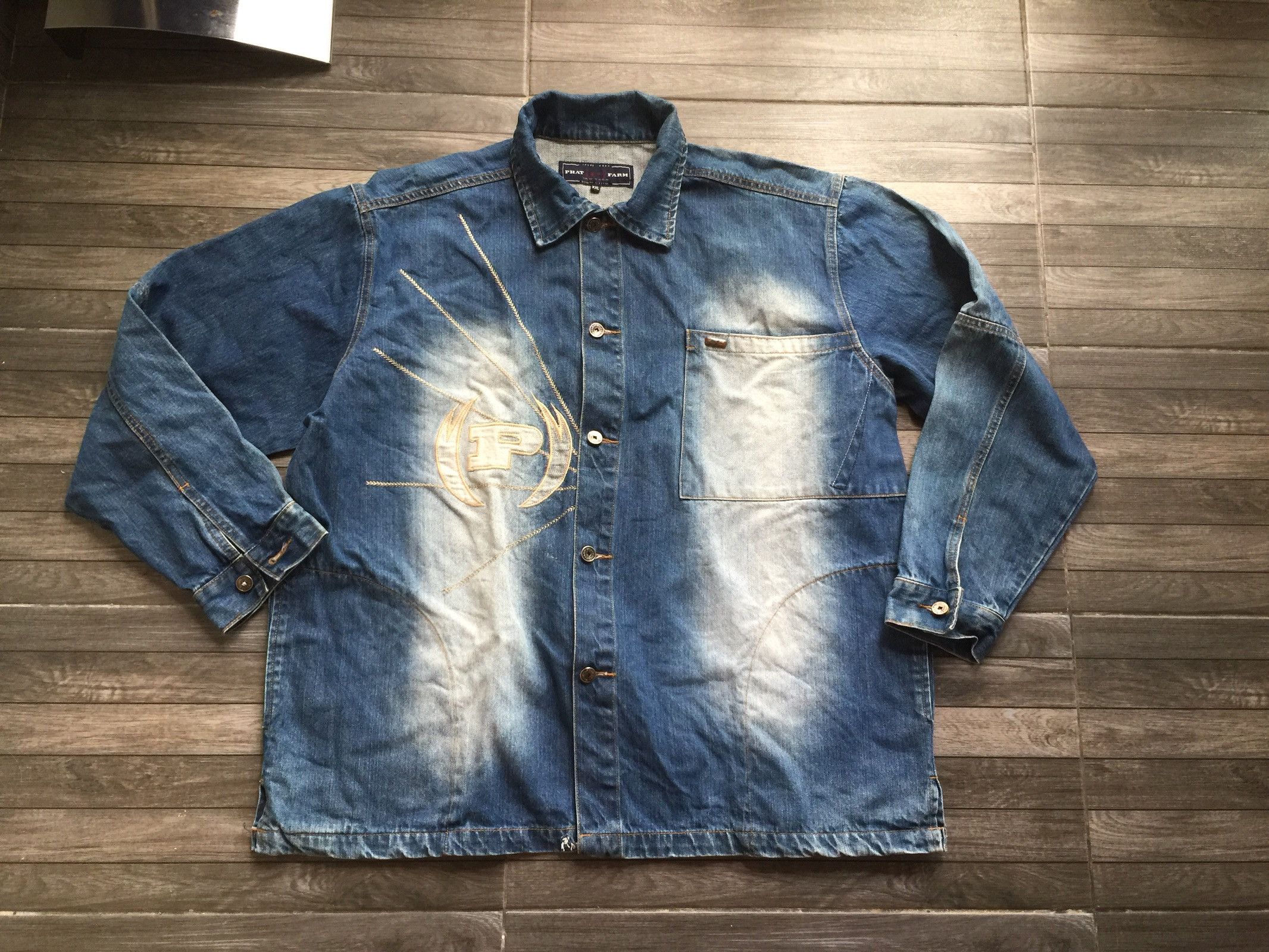 Phat Farm Vintage Phat Farm Denim Jacket Big Logo Embroidered cw21 Size US XXL / EU 58 / 5 - 1 Thumbnail