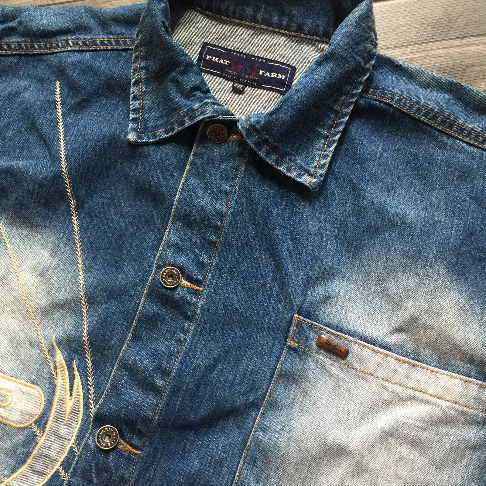 Phat Farm Vintage Phat Farm Denim Jacket Big Logo Embroidered cw21 Size US XXL / EU 58 / 5 - 5 Thumbnail