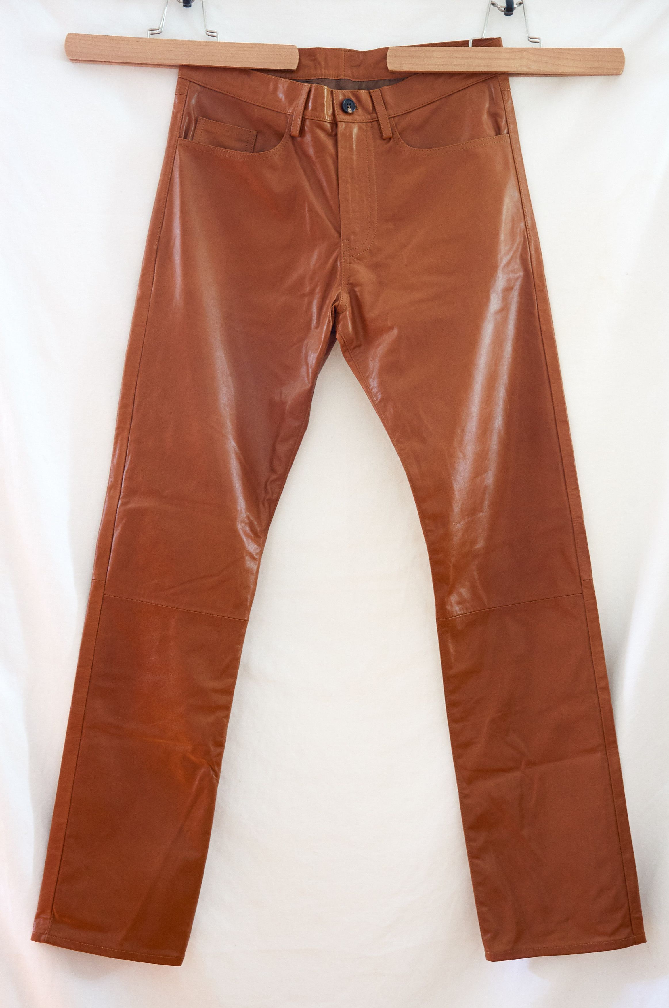 image of Dries Van Noten Dries Calfskin Leather Pants (30/46) in Tan/Brown, Men's