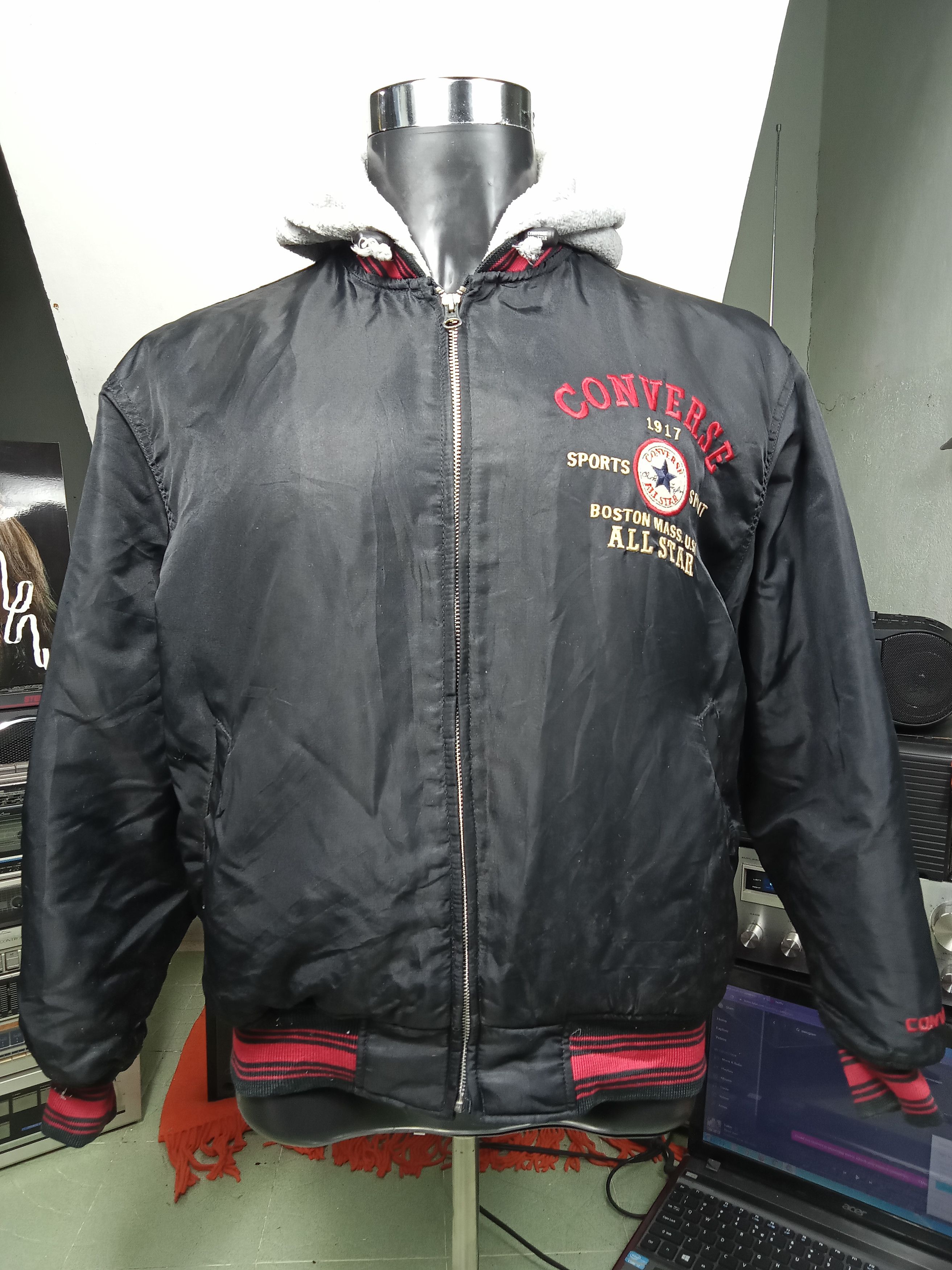 Converse Streetwear Vintage Vintage Converse Lather Bomber Jacket Big Logo 90s Grailed
