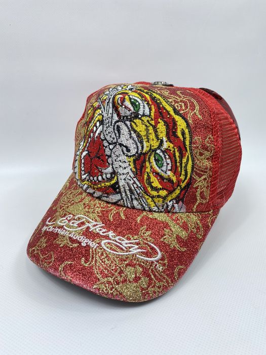 Christian Audigier 🔥LASTDROP🔥 Rare Shiny Red Tiger Ed Hardy Trucker Hat ...
