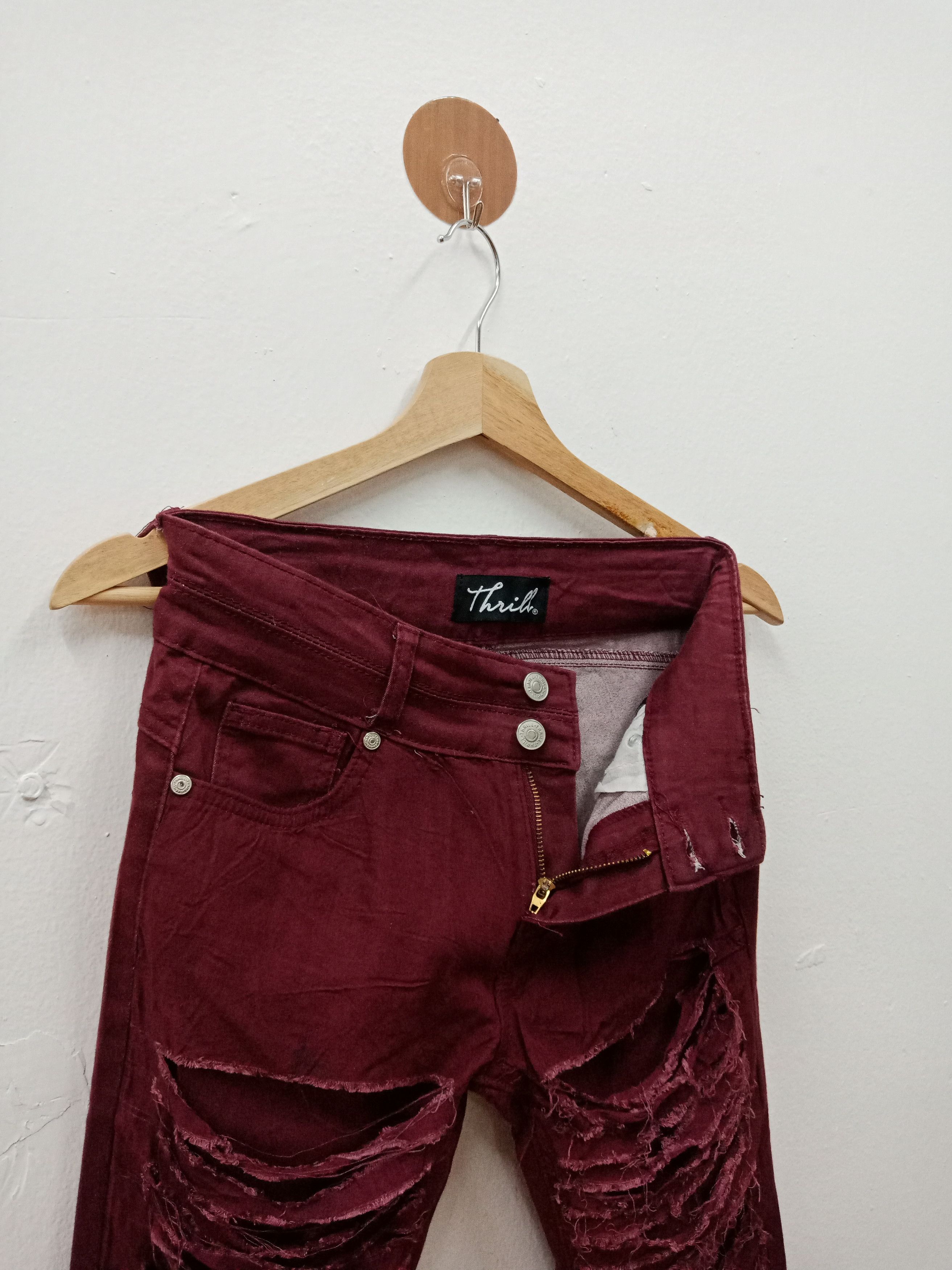 In The Attic Thrill Maroon Distressed Spandex Size US 28 / EU 44 - 6 Thumbnail