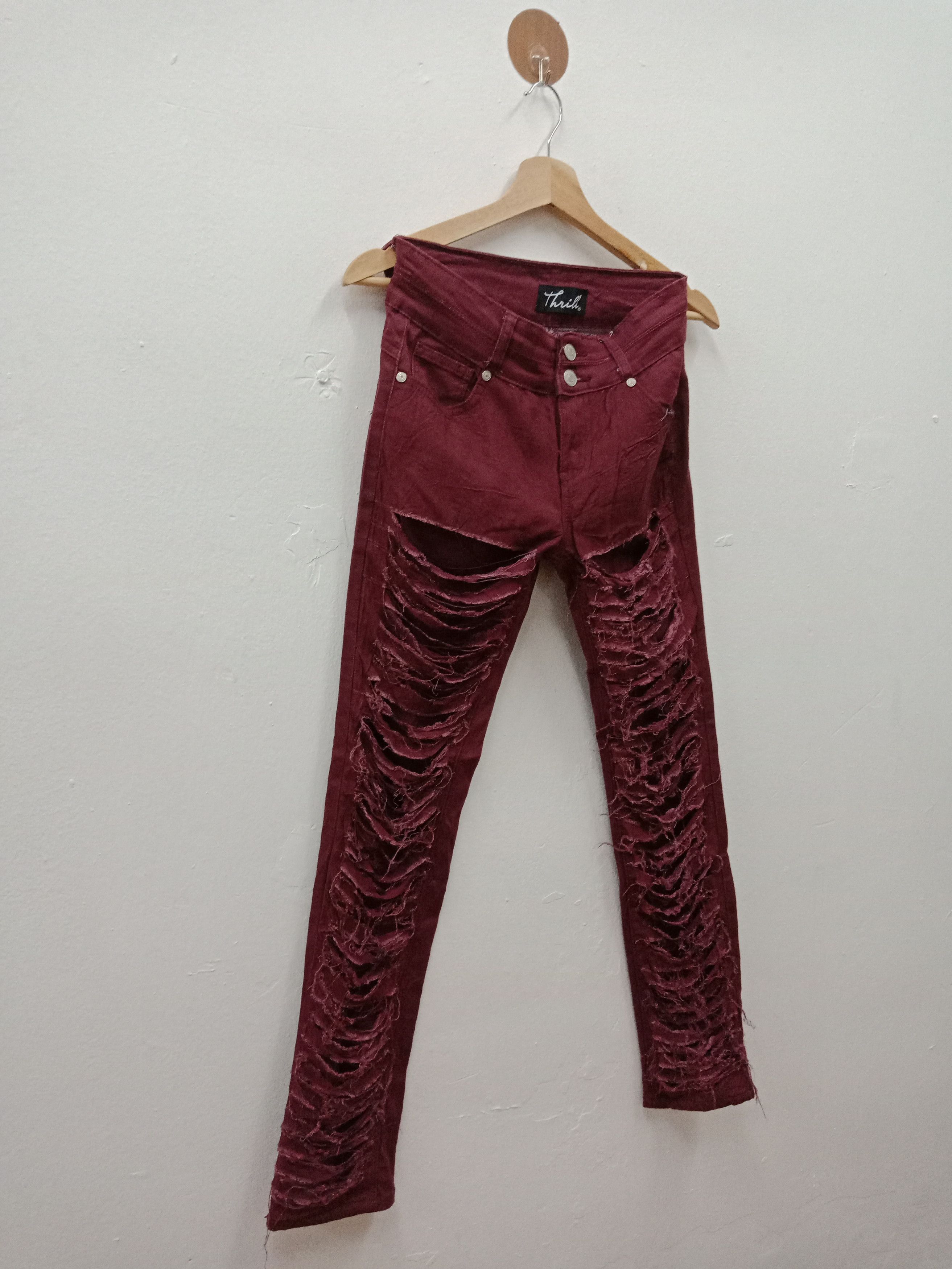 In The Attic Thrill Maroon Distressed Spandex Size US 28 / EU 44 - 4 Thumbnail
