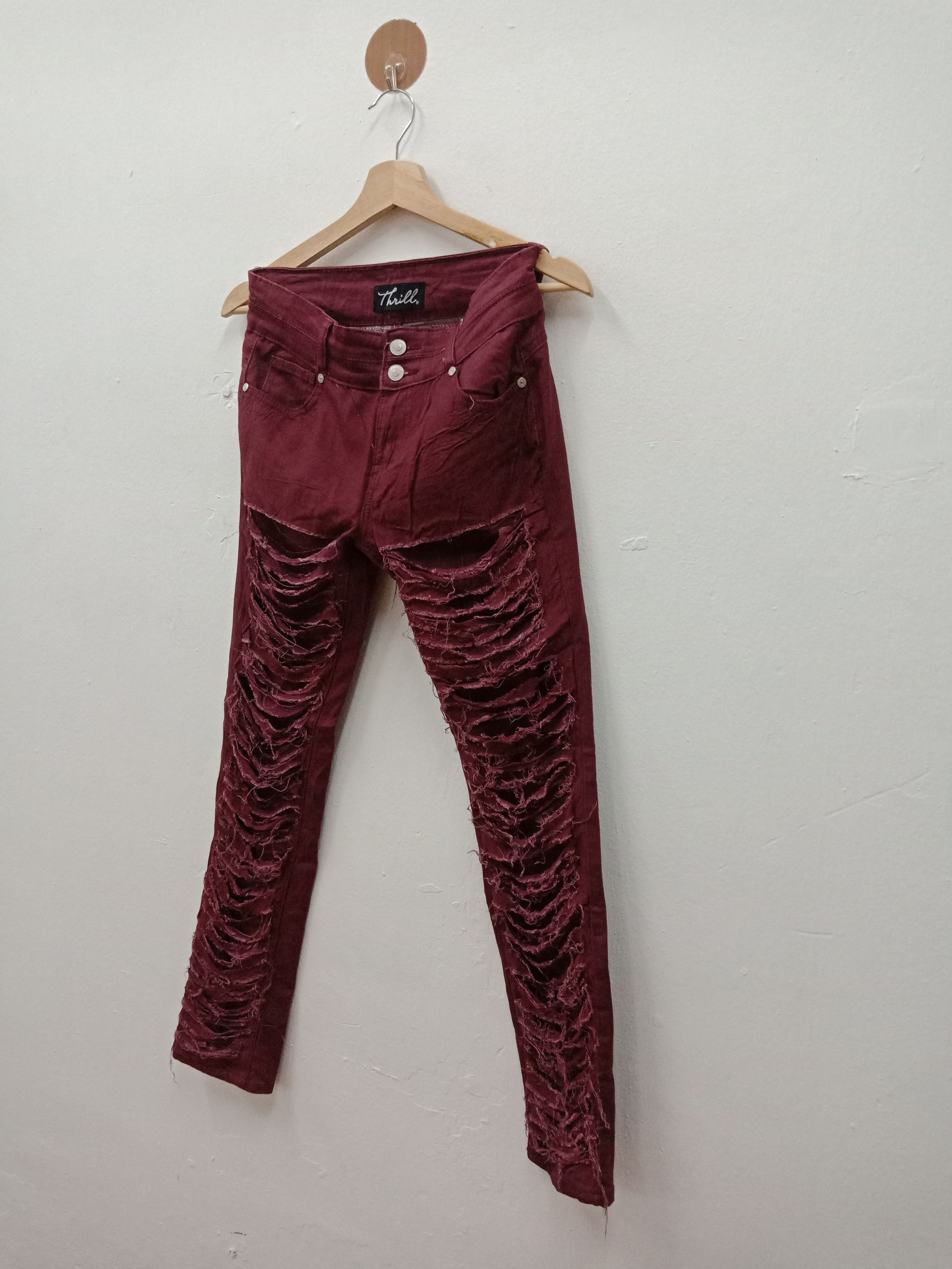 In The Attic Thrill Maroon Distressed Spandex Size US 28 / EU 44 - 3 Thumbnail