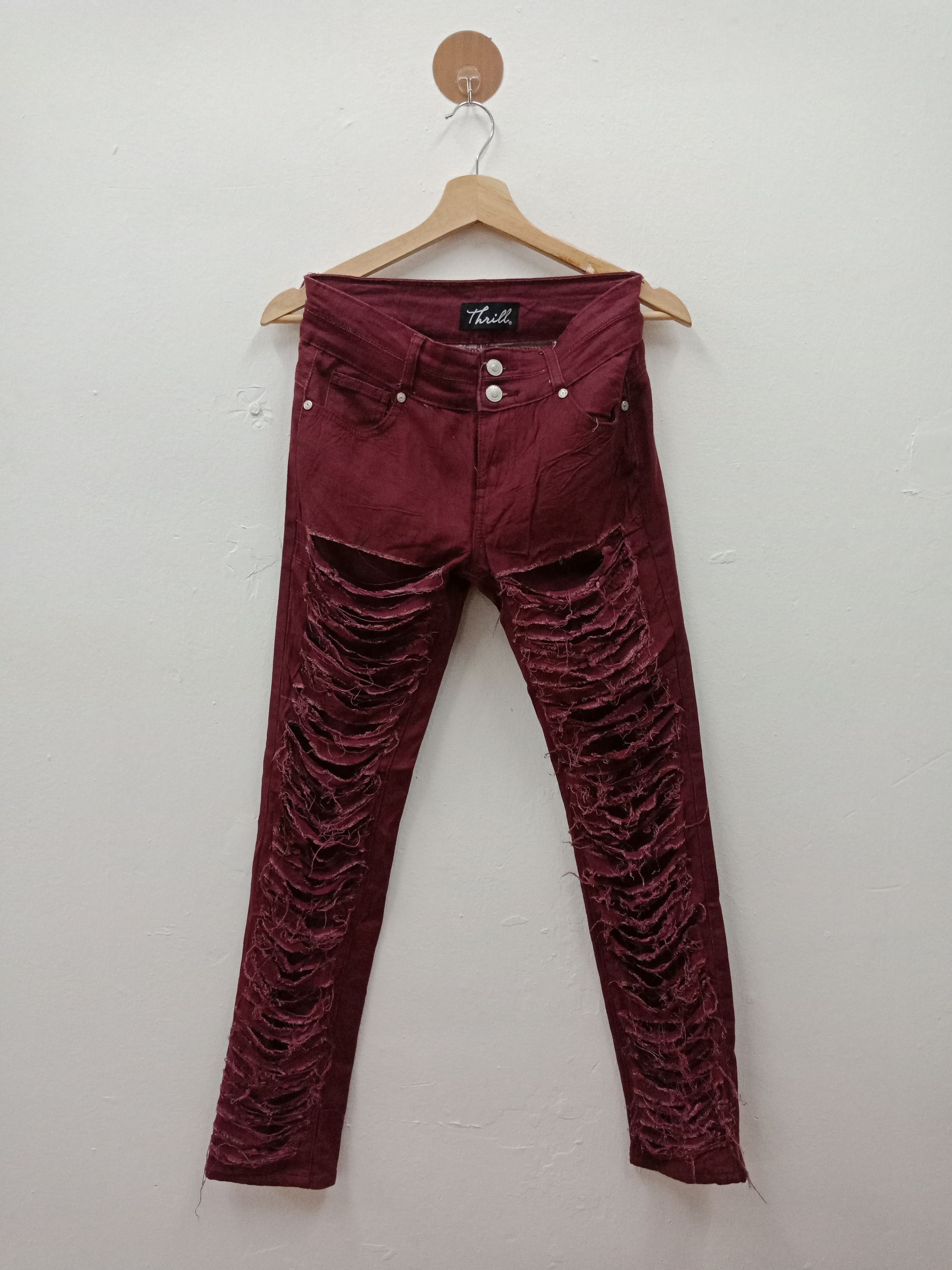 In The Attic Thrill Maroon Distressed Spandex Size US 28 / EU 44 - 1 Thumbnail