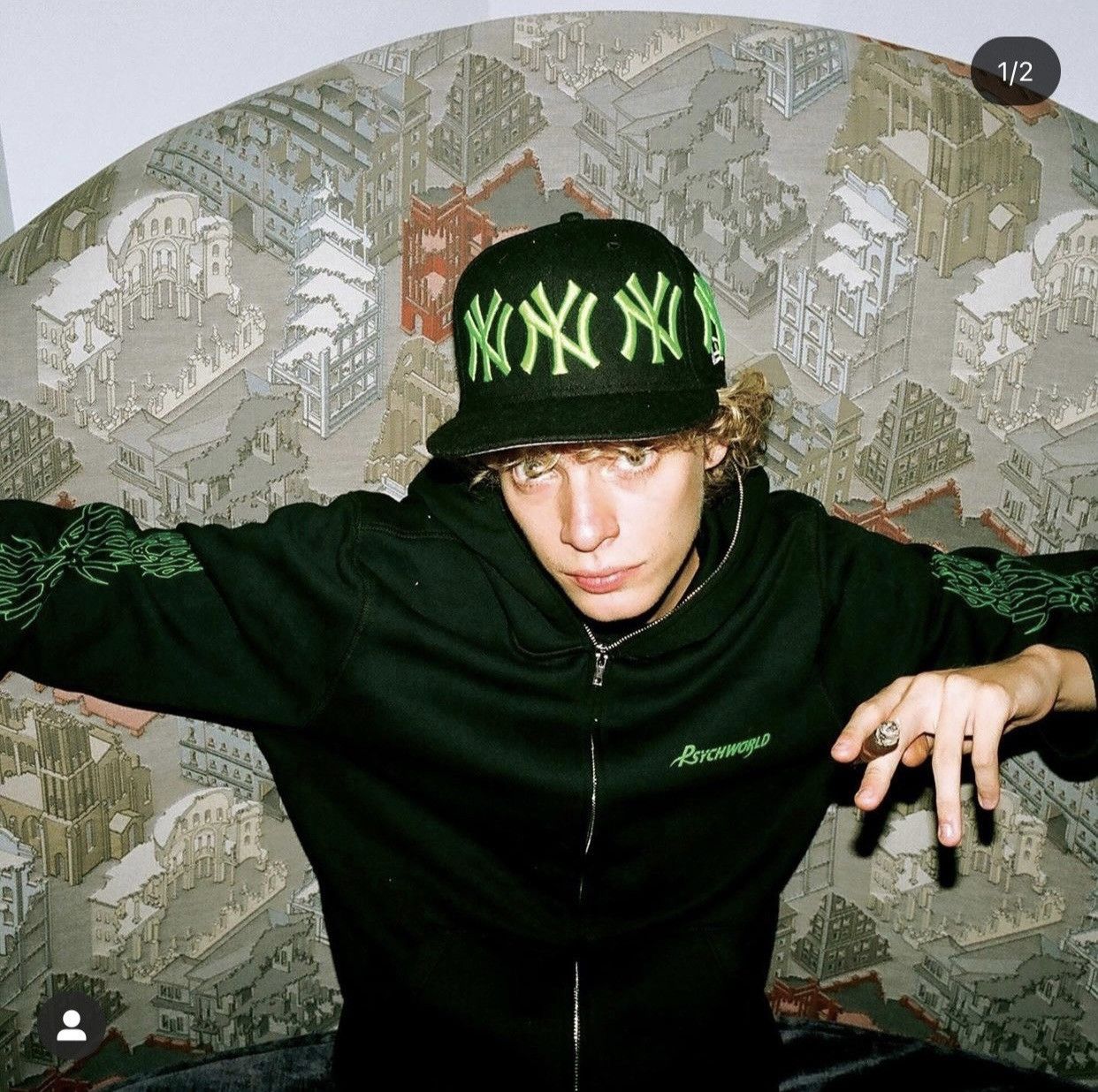 New Era × Psychworld Psychworld x New Era NY 59 Fifty Hat | Grailed