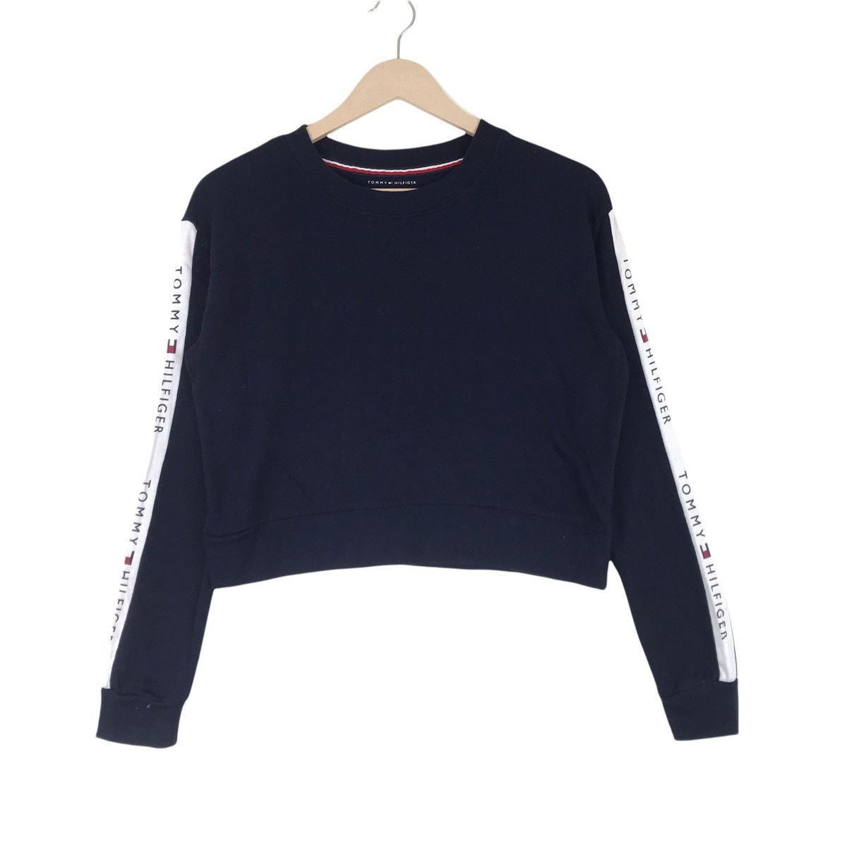Vintage TOMMY HILFIGER Sweatshirt Crop Top Side Tape Logo