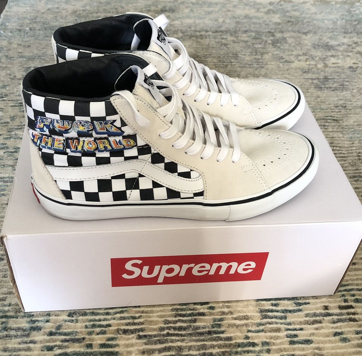 Size 10.5 - VANS Sk8-Hi x Supreme F The World - White 2019