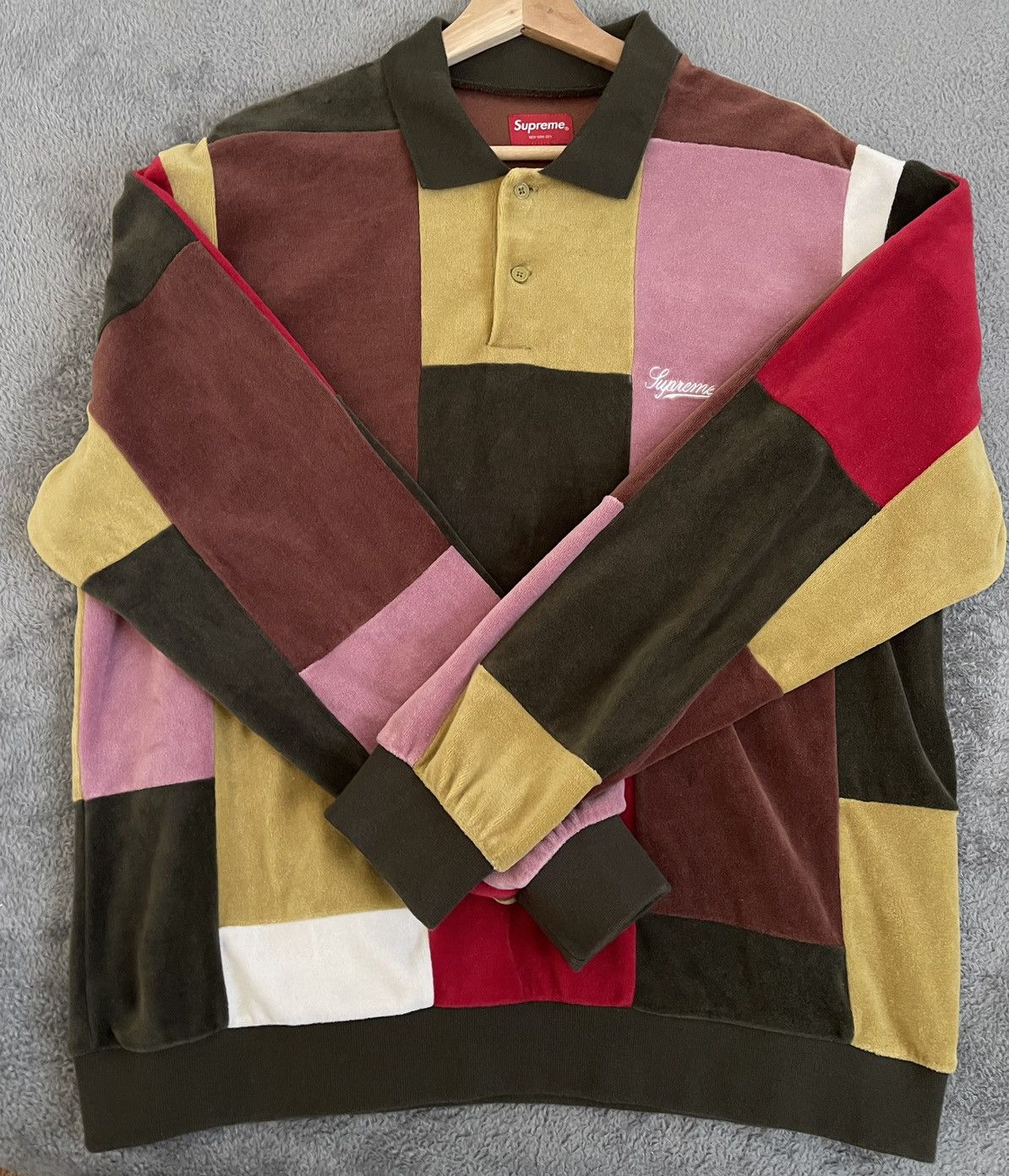 Supreme Supreme Patchwork Velour L/S Polo | Grailed