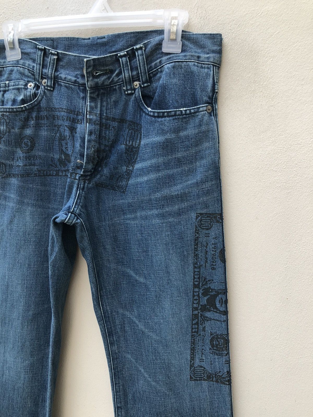 Vintage SMADDY Japan Ripped Printed $ Bill Star Arcuate Denim Jeans Size US 30 / EU 46 - 8 Thumbnail
