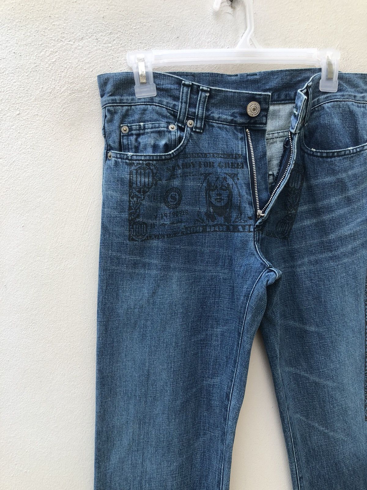 Vintage SMADDY Japan Ripped Printed $ Bill Star Arcuate Denim Jeans Size US 30 / EU 46 - 5 Thumbnail