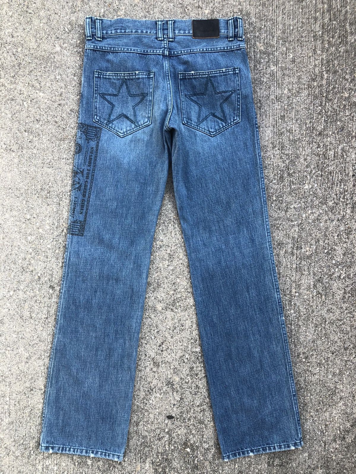 Vintage SMADDY Japan Ripped Printed $ Bill Star Arcuate Denim Jeans Size US 30 / EU 46 - 2 Thumbnail
