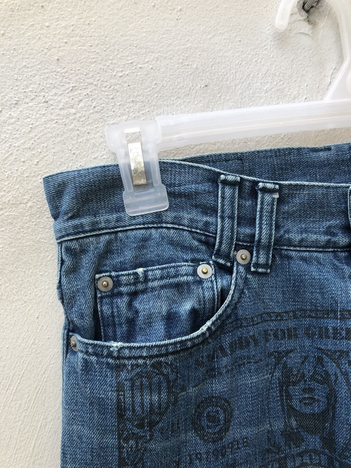 Vintage SMADDY Japan Ripped Printed $ Bill Star Arcuate Denim Jeans Size US 30 / EU 46 - 4 Thumbnail