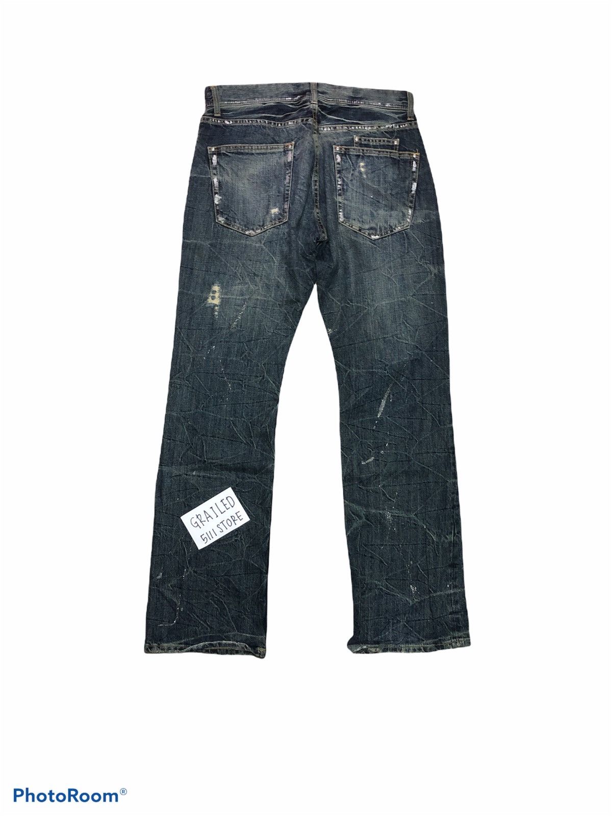 Japanese Brand FLARED DISTRESSED PAINTED JEANS Size US 35 - 2 Thumbnail