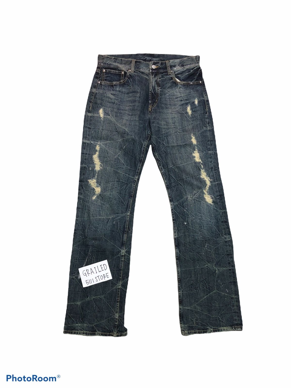 FLARED DISTRESSED PAINTED JEANS