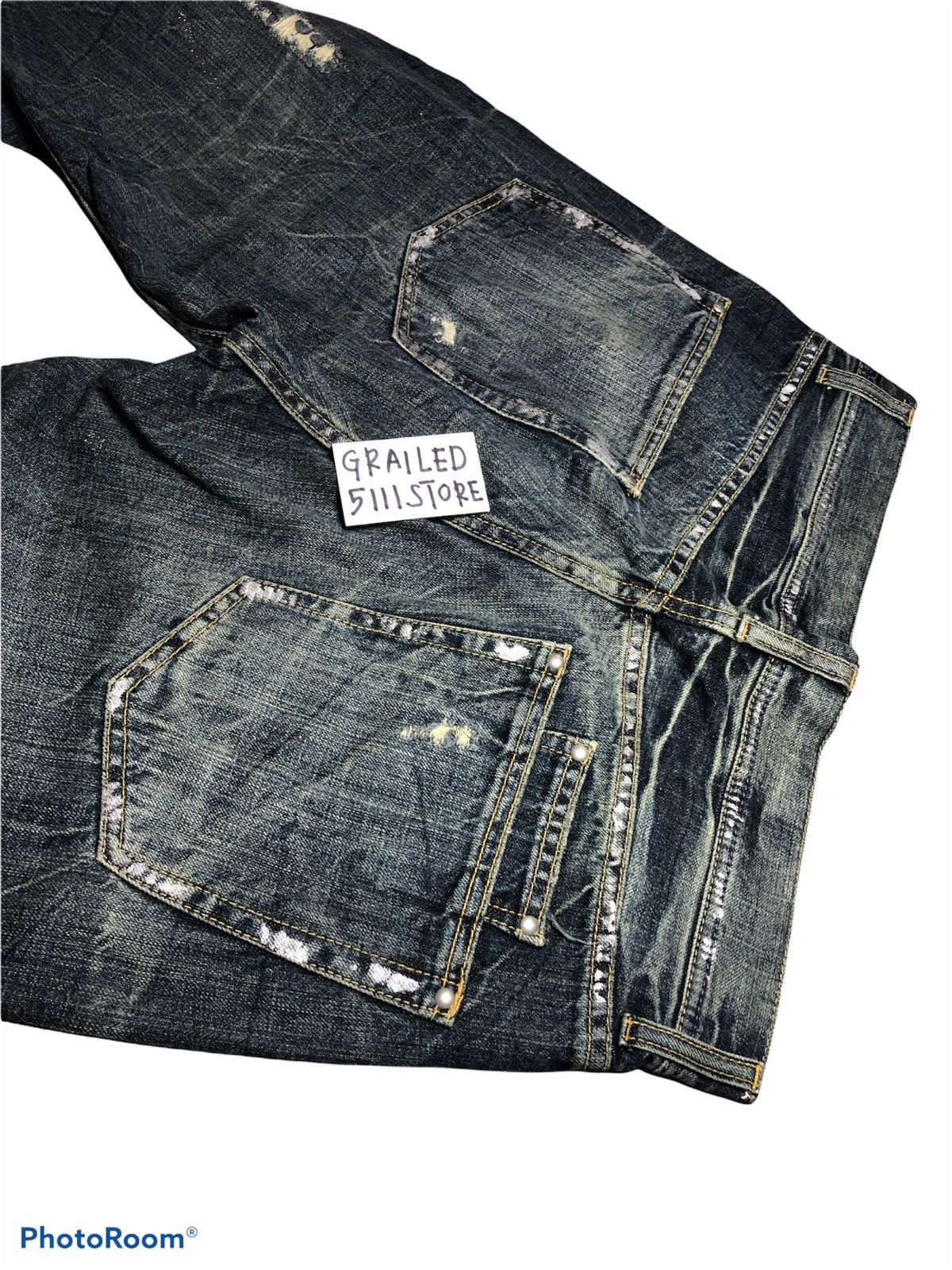 Japanese Brand FLARED DISTRESSED PAINTED JEANS Size US 35 - 4 Thumbnail