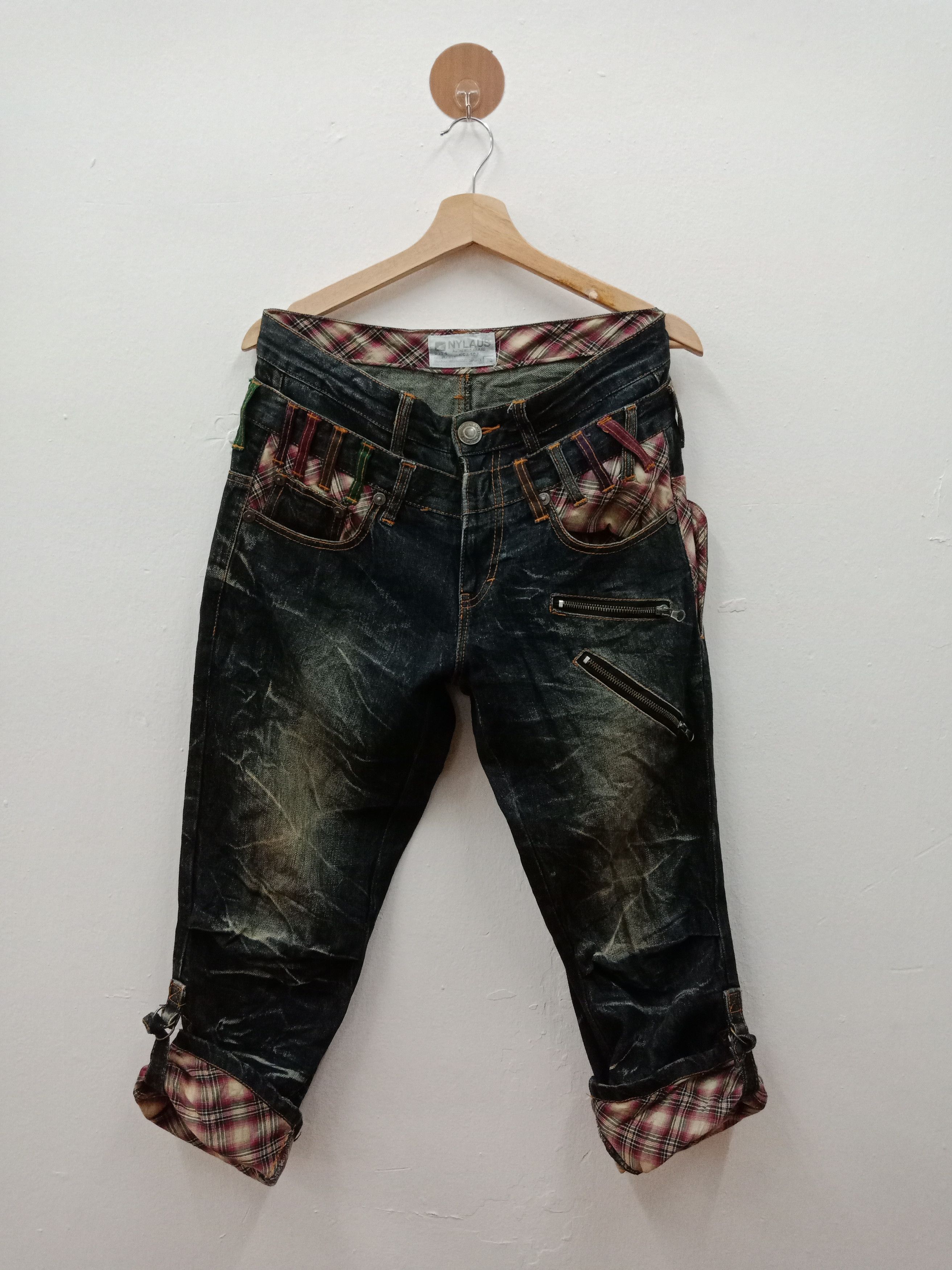 Nylaus Double Waist Patchworks MultiZippers Foldable Legs