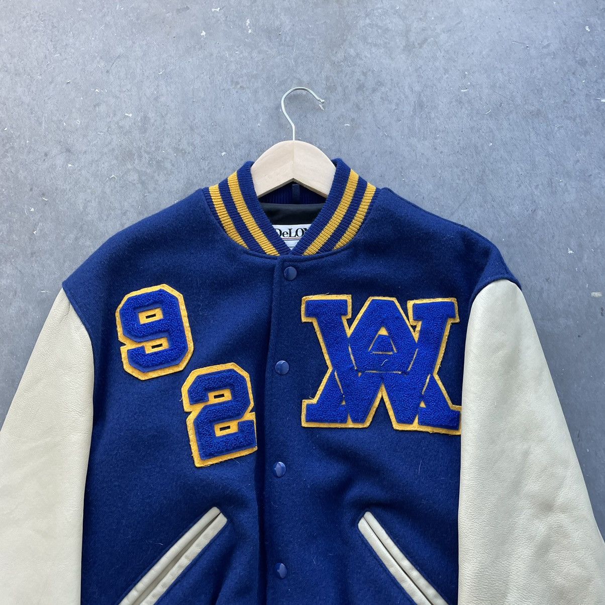 Vintage VTG Varsity Jacket Blue Yellow Leather Made in USA Medium Size US M / EU 48-50 / 2 - 2 Thumbnail