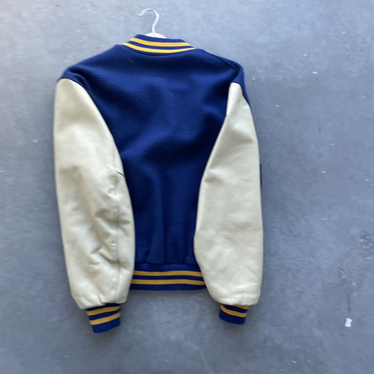 Vintage VTG Varsity Jacket Blue Yellow Leather Made in USA Medium Size US M / EU 48-50 / 2 - 4 Thumbnail